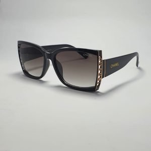 ASS-048 – Female Oversized Square Sunglasses – Black With Gold Design Accents Frame