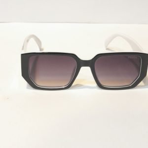 ASS-006 – female Wrap Rectangle Sunglasses – Black And White Frame / Black Lens