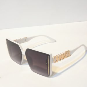 ASS-011 – Unisex Oversized Square Sunglasses – White And Black With Gold Accents Frame