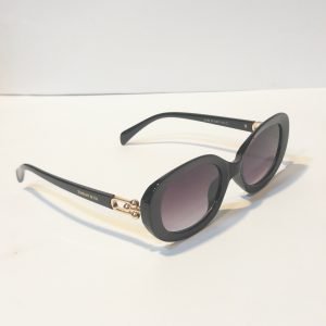 ASS-012 – Female Oval Sunglasses – Black With Gold Metallic Design Frame