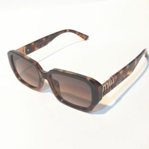 ASS-016 – Female Wrap Square Sunglasses – Textured Brown with Gold Accents Frame