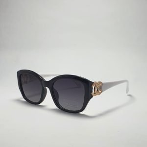 ASS-034 – Female Retro Square Sunglasses – White And Black with Gold Accents Frame