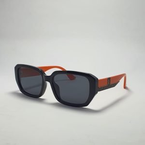 ASS-035 – Male Retro Rectangle Sunglasses – Black And orange with Gold Accents Frame