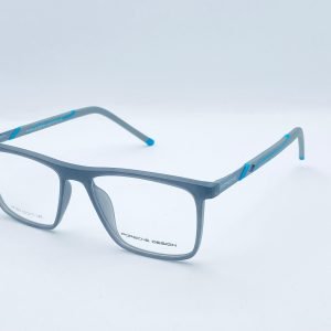 AS-003 – Unisex Rectangular Eyeglasses – Dual-Tone Grey with Blue Accent