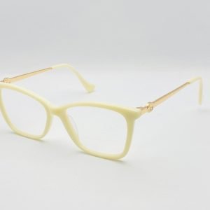AS-007 – female Retro Square Eyeglasses - Light yellow with Gold Metallic Frame