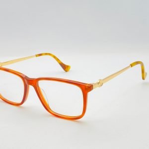 AS-010 – female Retro Square Eyeglasses - Textured Orange with Gold Metallic Frame