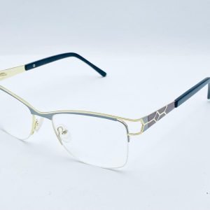 AS-026 – Unisex Half-Rim Eyeglasses – Blue & Purple Frame with Gold Accents