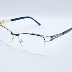 AS-027 – Unisex Half-Rim Eyeglasses – Dual Shades Of Blue Frame with Gold Accents
