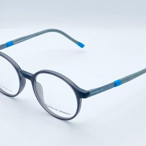 AS-031 – Unisex Round Eyeglasses – Black And Grey Frame With Blue Accents