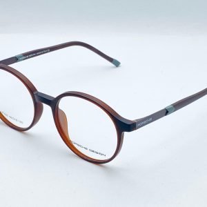 AS-032 – Unisex Round Eyeglasses – Black And Grey Frame With Orange Accents