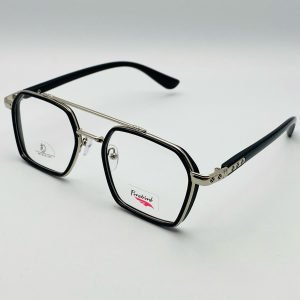 AS-037 – Unisex Polygon Eyeglasses – Black Frame with Silver Metallic Accent