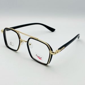 AS-038 – Unisex Polygon Eyeglasses – Black Frame With Gold Metallic Accent