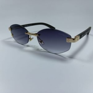 Luxury Rimless Blue Gradient Sunglasses – Gold & Black Premium Frame