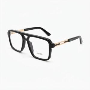 DITA Glossy Black & Gold Square Oversized Eyeglasses Frame
